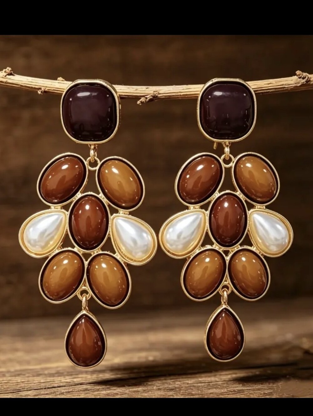 Brown Multi Beaded Grape Shaped Earrings